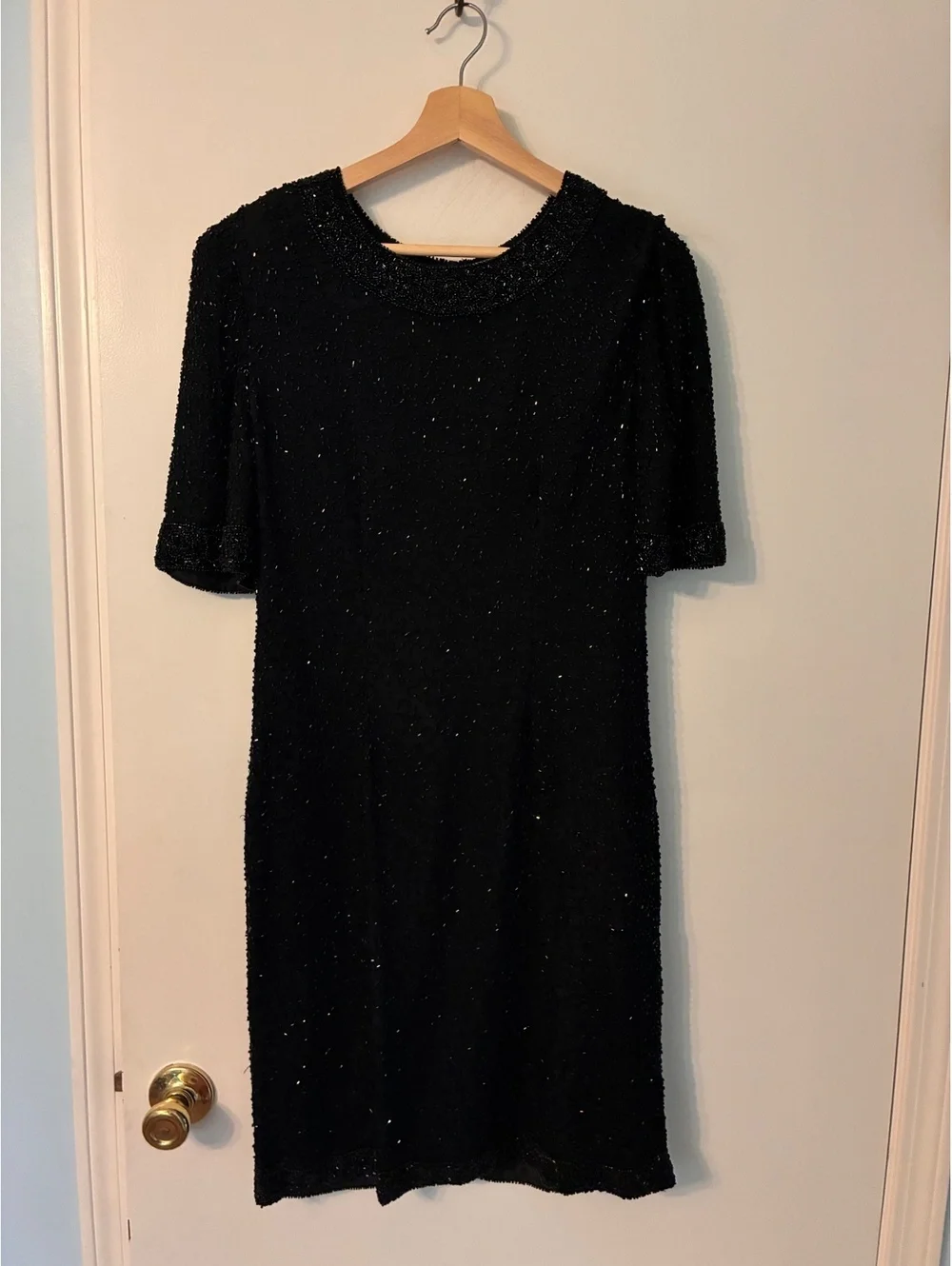 Vintage Black Silk Beaded Dress Jacket Set Size M Evening Formal